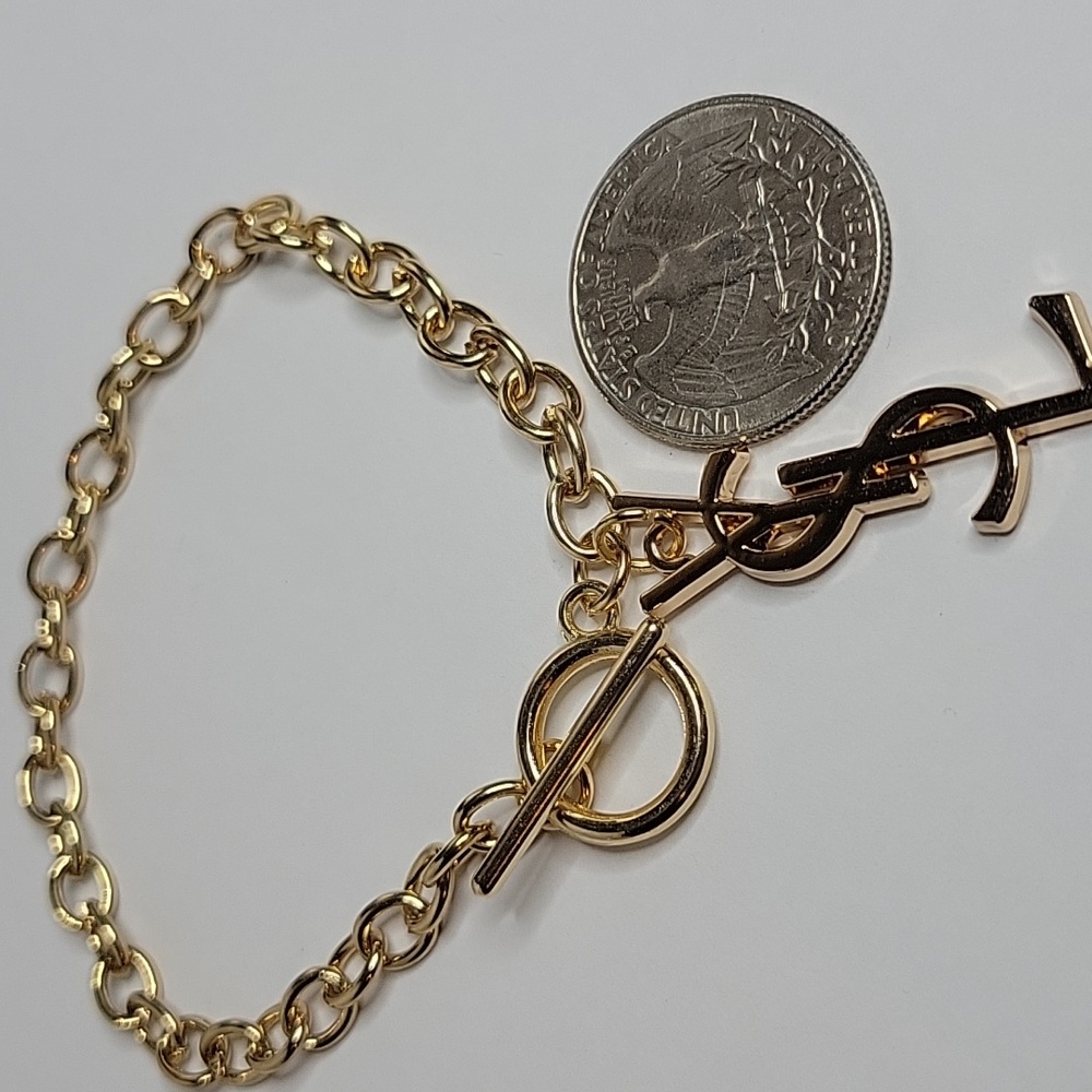 YSL 1.5" Gold Zipper Pull, Toggle Bracelet